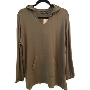 Nina Leonard Hoodie Top Kangaroo Pocket Olive New Skater Streetwear